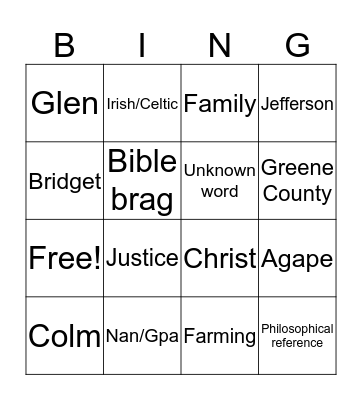 Wordy Wedding Bingo Card