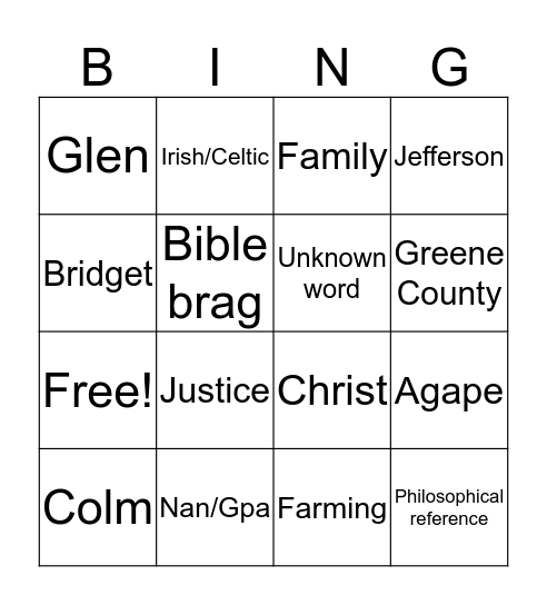 Wordy Wedding Bingo Card