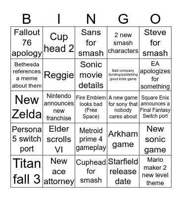 E3 Bingo (Jack) Bingo Card