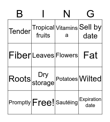 Fruits and vegetables  Bingo Card