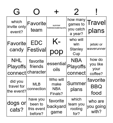 Fan Connect BINGO Card