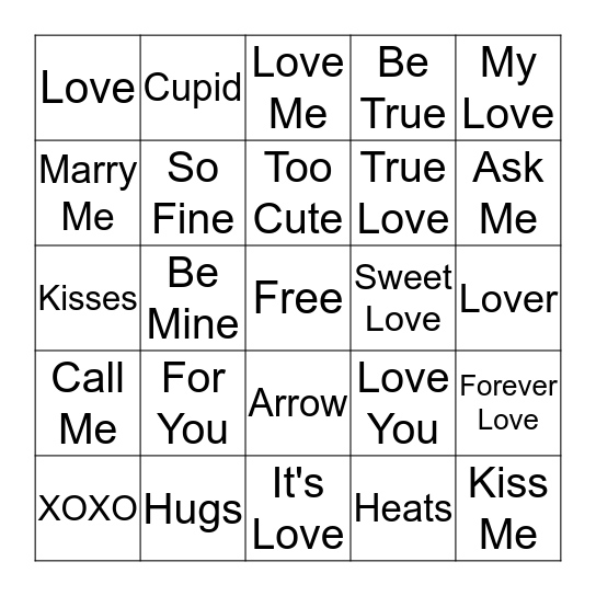 Valentine Heart Bingo  Bingo Card