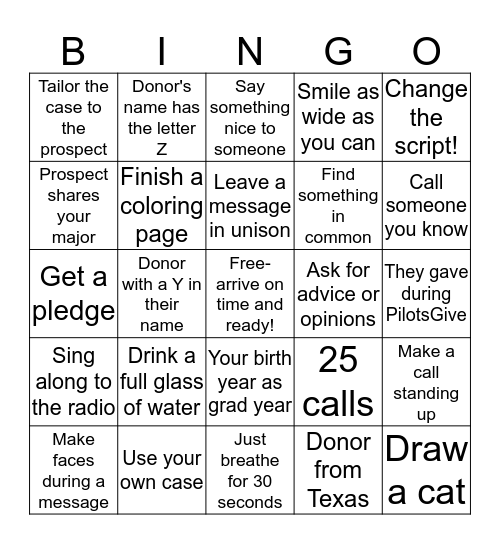 Thankathon Bingo Card