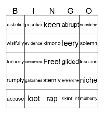 Vocabulary Bingo Card