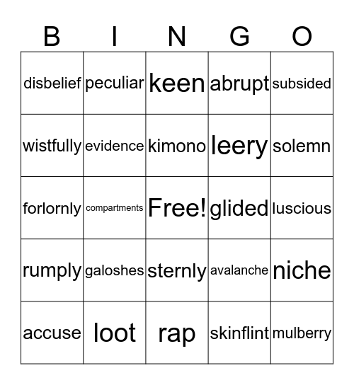 Vocabulary Bingo Card