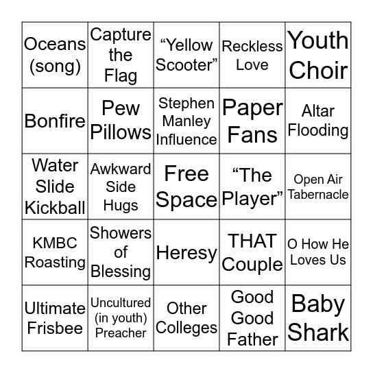 Summer Camp Bingo Card