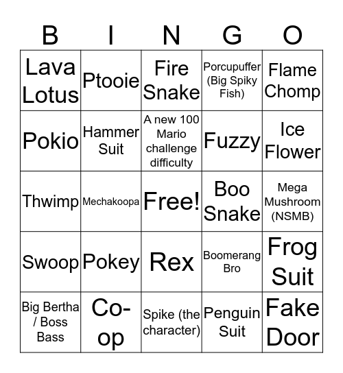 Mario Maker 2 Bingo Card