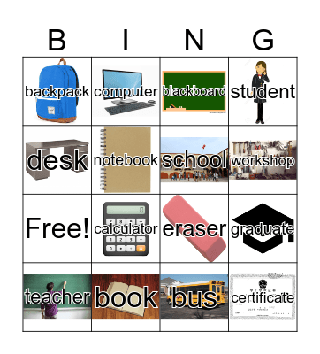 School Bingo Card