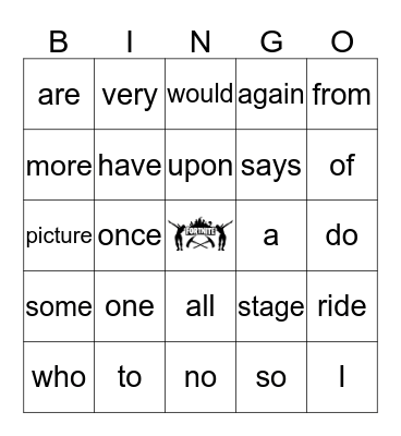 Fortnite Sight Word Bingo Card