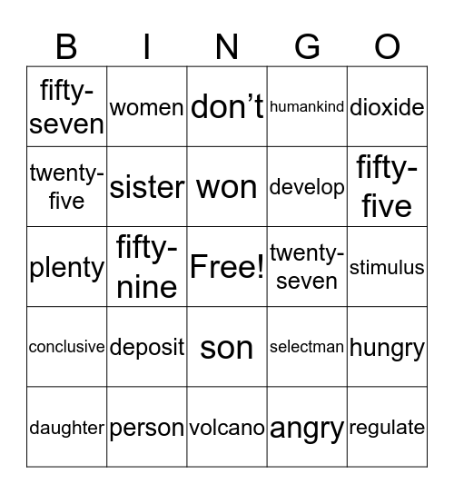 5.4 Words Bingo Card