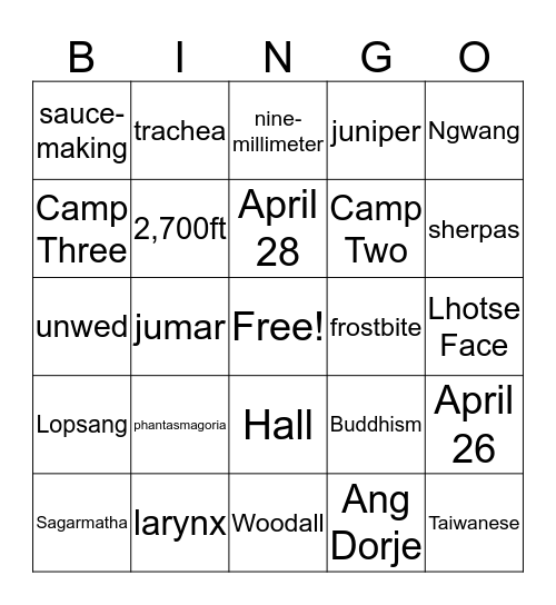 Chapter 9 BINGO Card