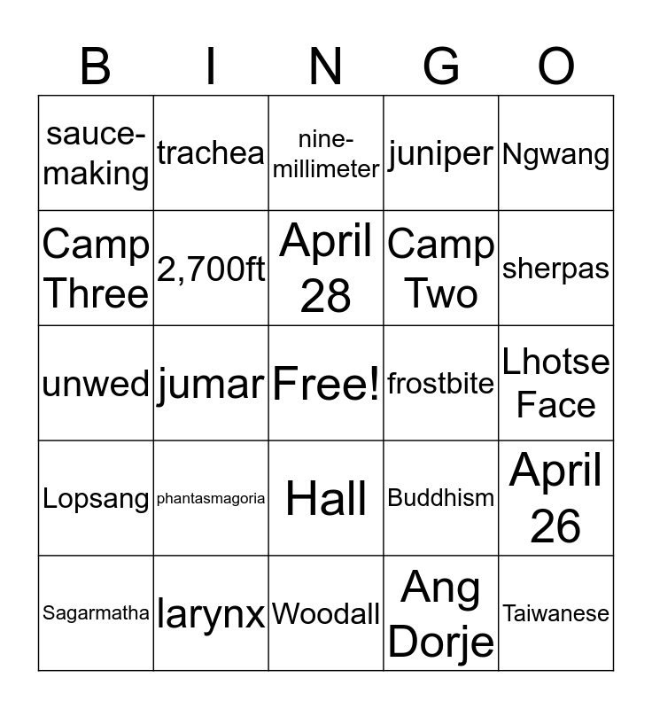 Chapter 9 BINGO Card