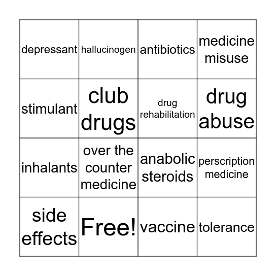 Illicit drugs and using medicine wisely  Bingo Card