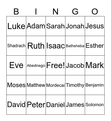 Bible Character Bingo Card
