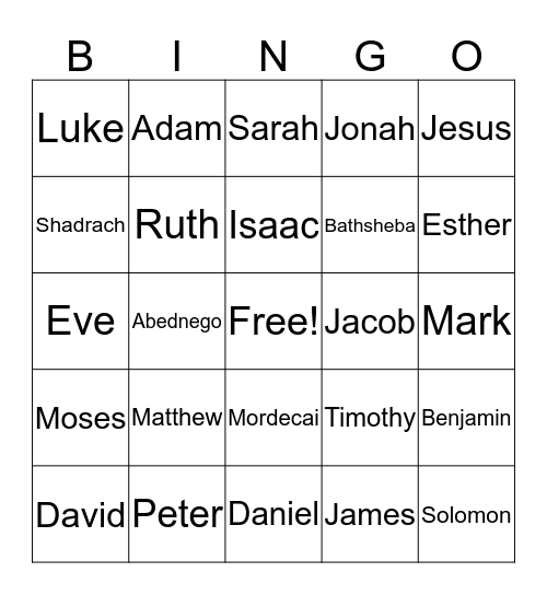 Bible Character Bingo Card