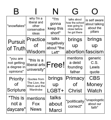 Dr. Piper Commencement Speech   Bingo Card