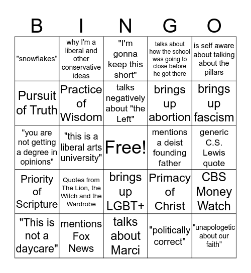 Dr. Piper Commencement Speech   Bingo Card