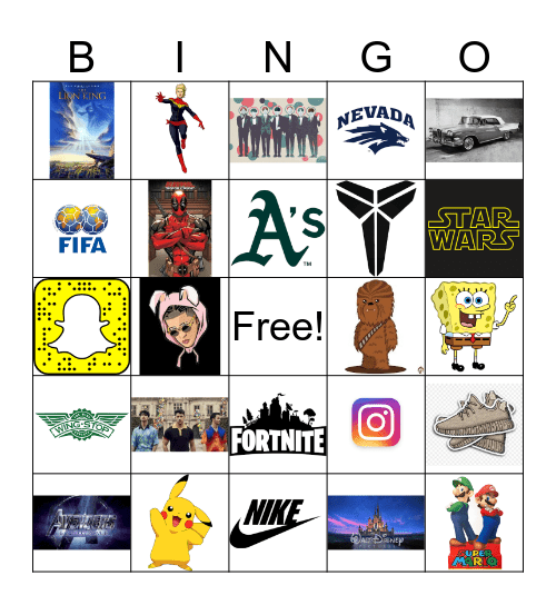 Pop Culture  Bingo Card