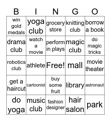 4th Grade Bingo Card