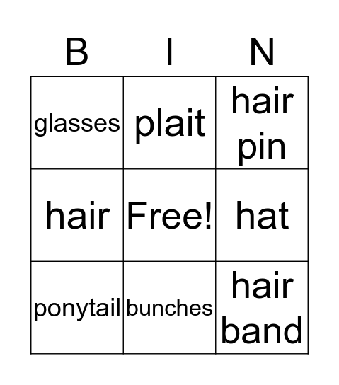 hair Bingo Card