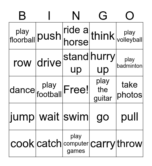 Verbs Bingo Card