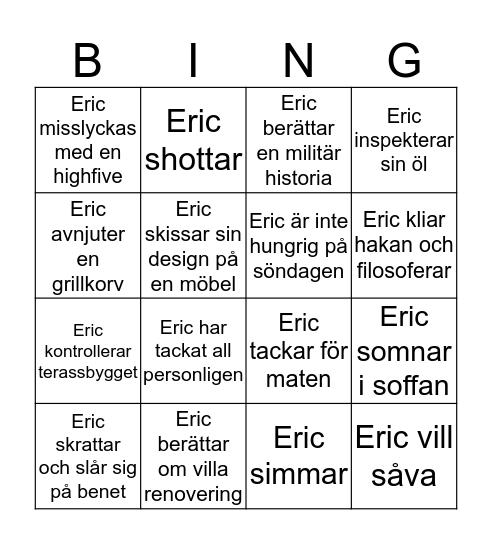 Eric Bingo Card