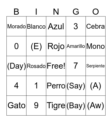 Spanish Bingo  Bingo Card