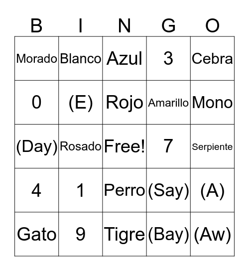 Spanish Bingo  Bingo Card