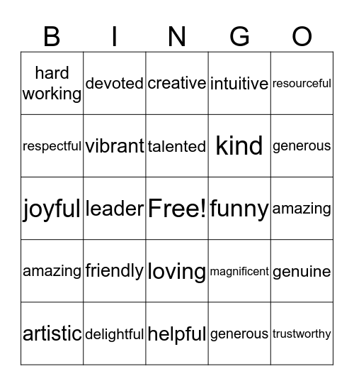 Staff Appreciation BINGO Card