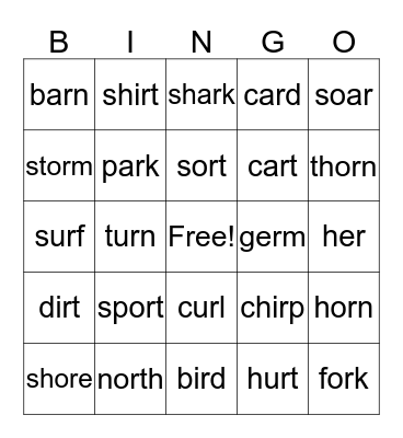 Bossy R Bingo Card