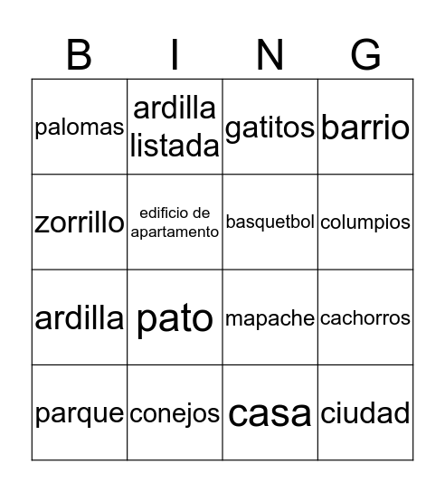 en la ciudad Bingo Card