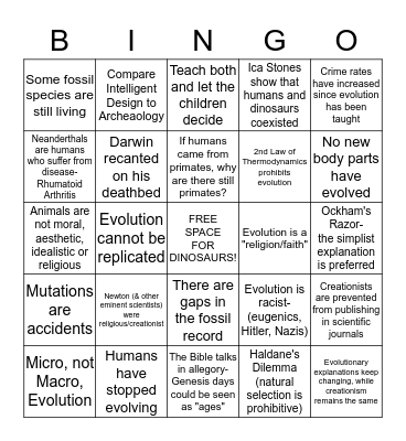 Bill Nye Vs. Ken Ham Bingo Card