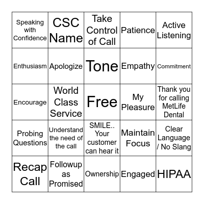 AVAILABILITY BINGO Card