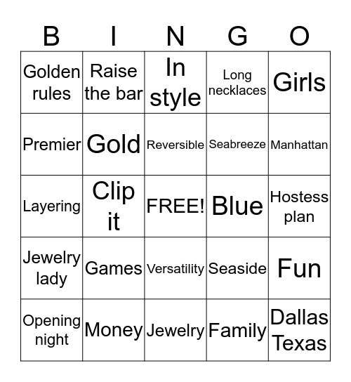Blingo Bingo Card