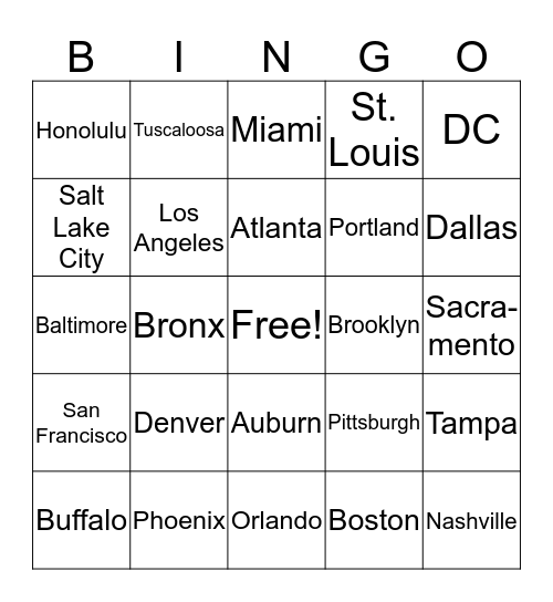 City Bingo Card