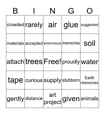 Wonders G2 U5 W4 The Art Project Bingo Card