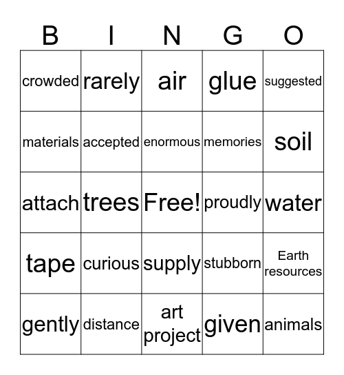 Wonders G2 U5 W4 The Art Project Bingo Card