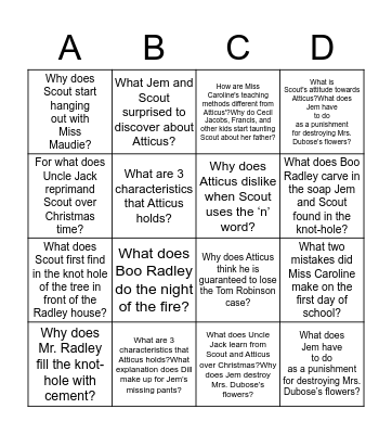 TO KILL A MOCKINGBIRD  Bingo Card