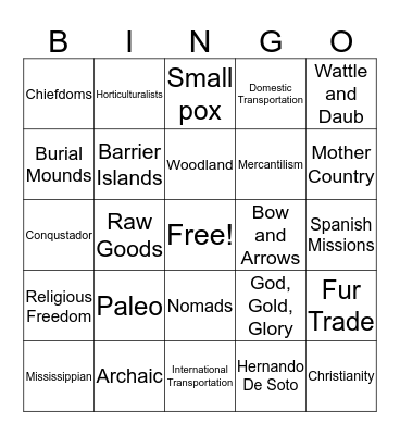 Native American Cultures and European Explorations Bingo Card