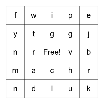 ALPHABET Bingo Card