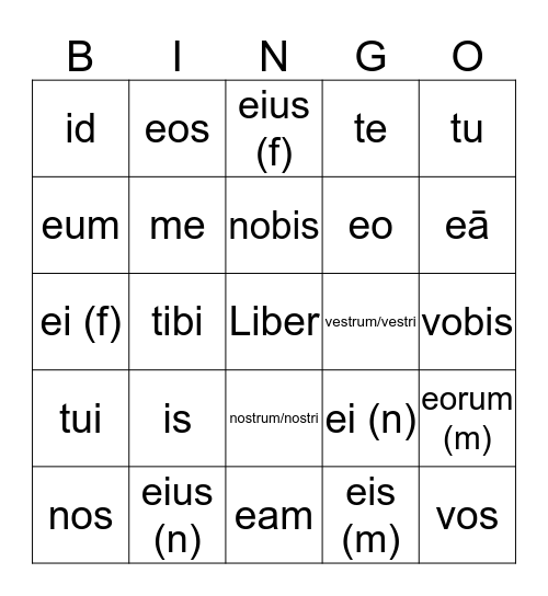 Personal Pronouns Vinco Bingo Card