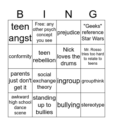 Social Psych Bingo: Freaks & Geeks Bingo Card