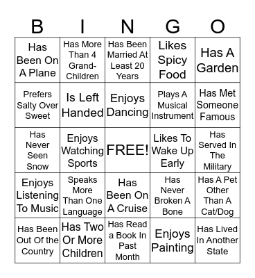 Getting To Know You  Bingo Card