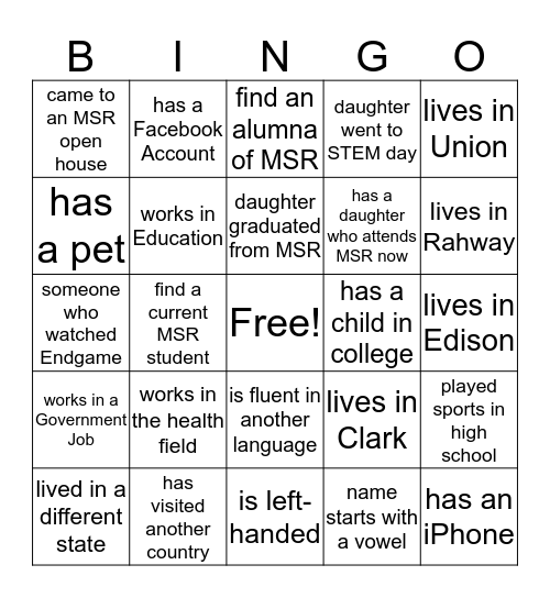 MSR BINGO Card