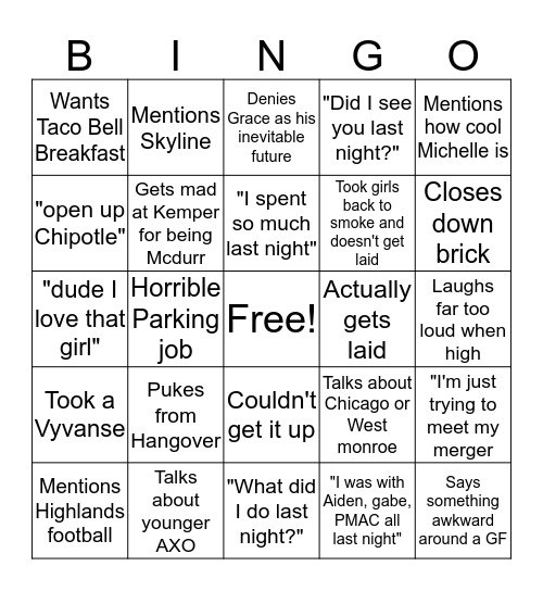 Cashel Bingo Card