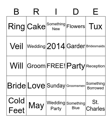 Bridal Bingo Card