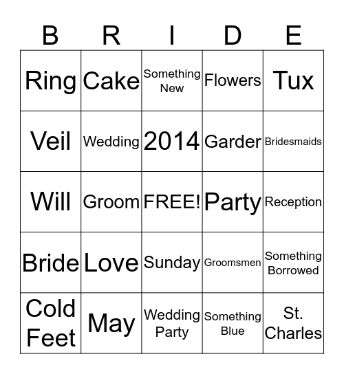 Bridal Bingo Card