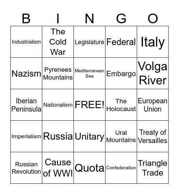 Europe Review II Bingo Card