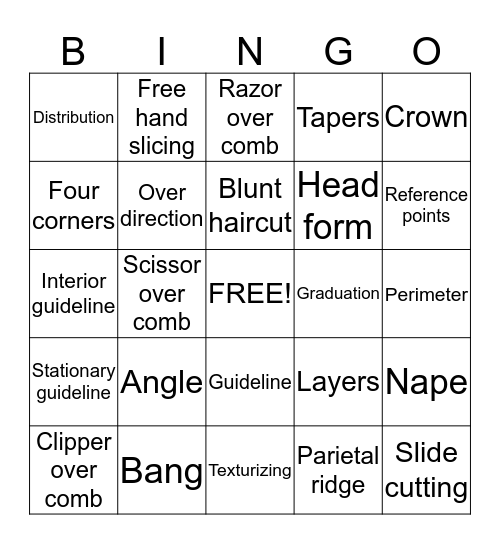 Haircutting Bingo Card