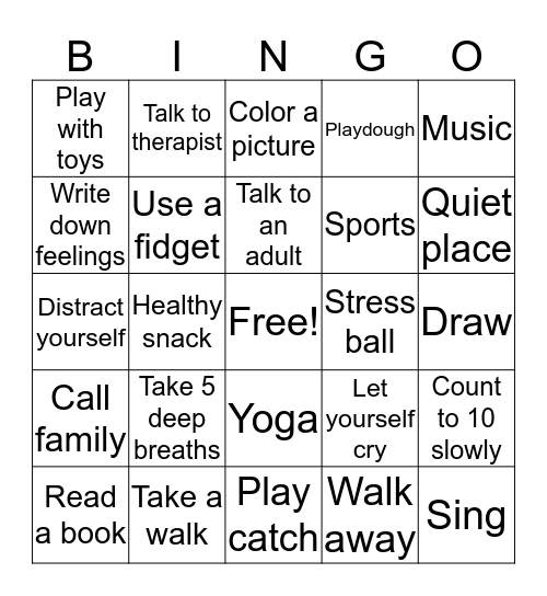 Coping Skills BINGO Card